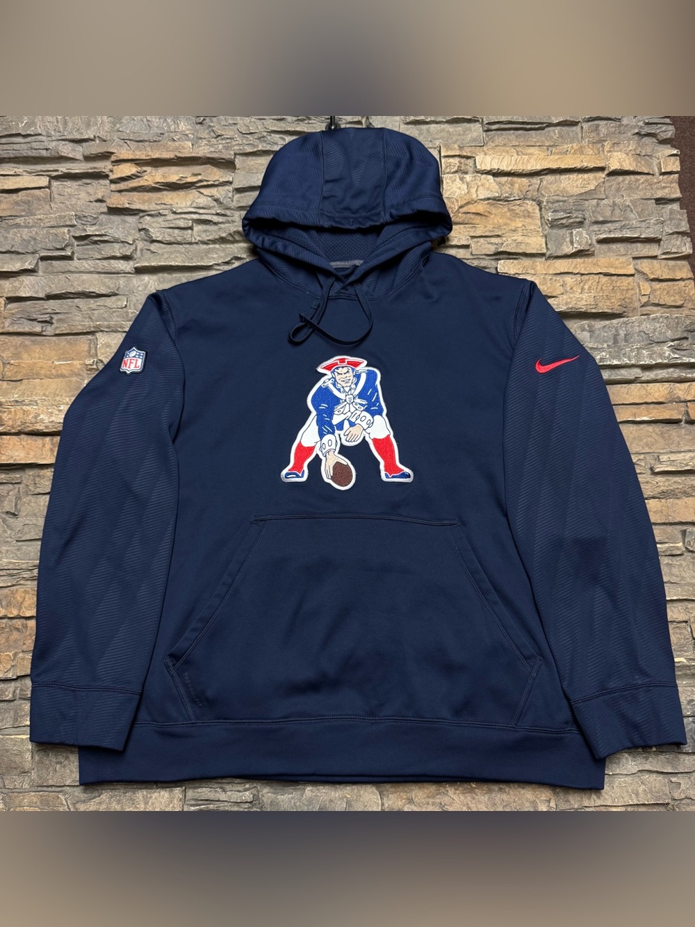 New England Patriots Hoodie Sweatshirt Men 2XL XXL Nike Dri Fit Navy Blue Active